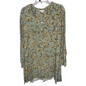 J Jill Blouse women's size XL green floral button‎ down Long Sleeve  Tunic Top